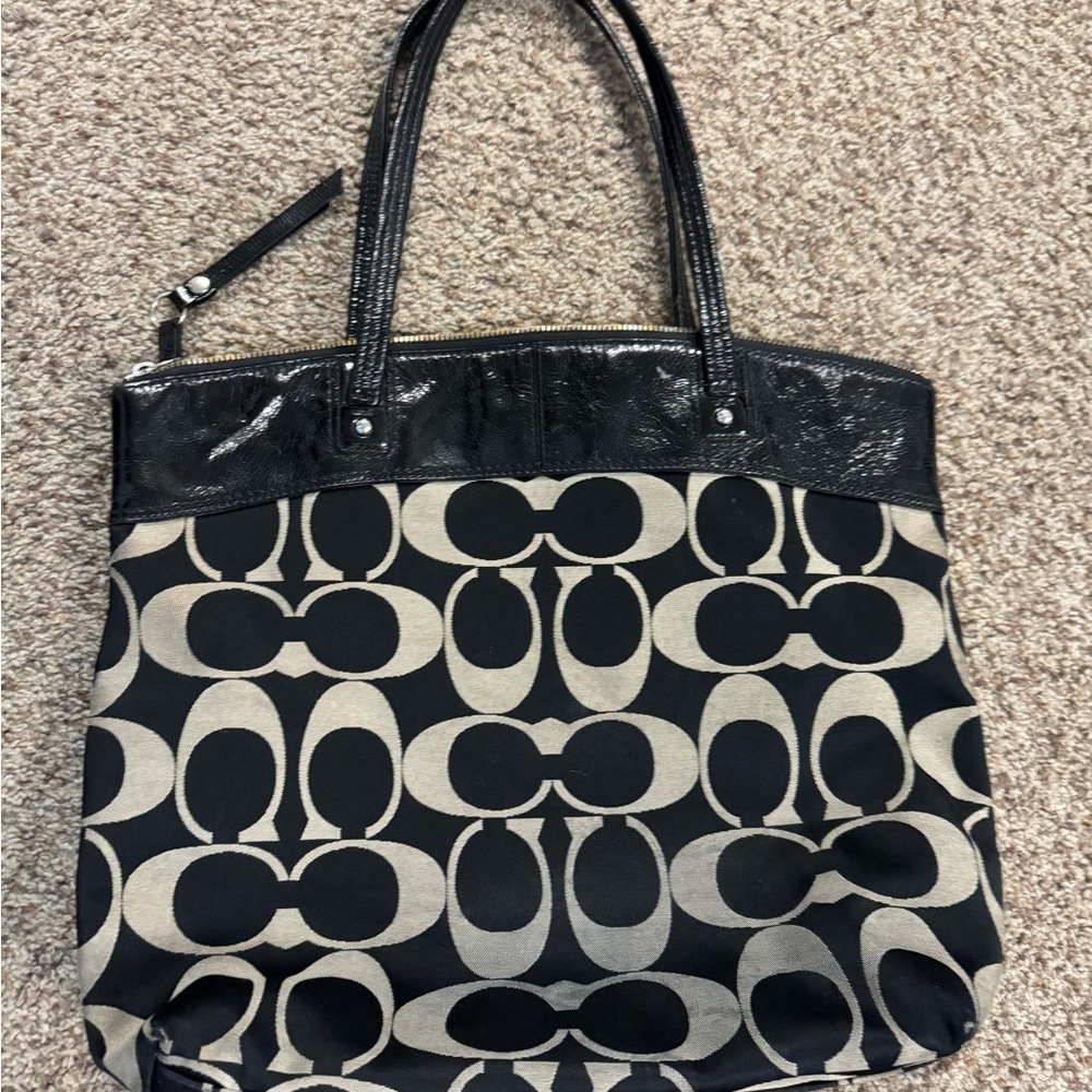 Coach Black and Tan Signature Tote